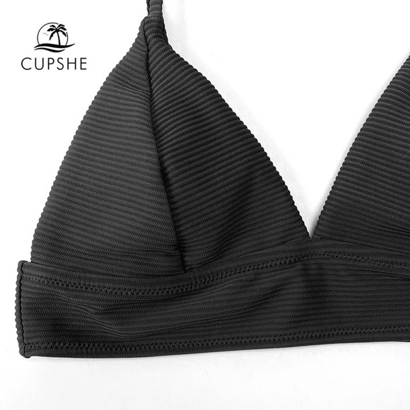 NEW Black Ribbed Triangle Low Waist Bikini Set Size Medium - Picture 5 of 6